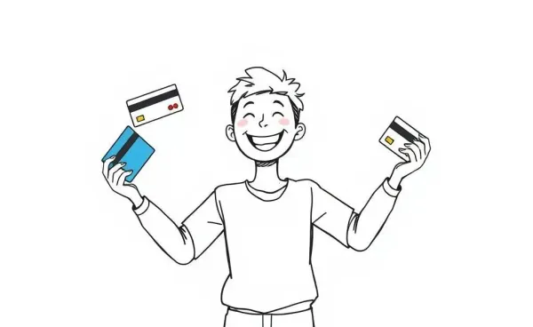 Person happily balancing multiple credit cards