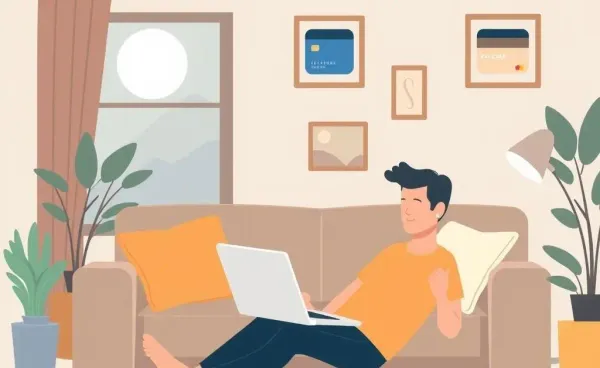 Person exploring credit card rewards in a cozy setting