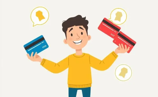 Illustration of credit card churning concept with rewards icons