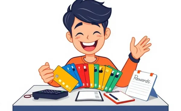 Person planning credit card churning with rewards and calculator