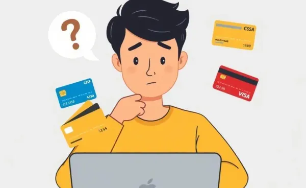 Person considering various credit card offers on a laptop