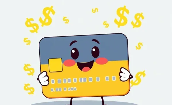 Cartoon of a friendly credit card with a smiling face