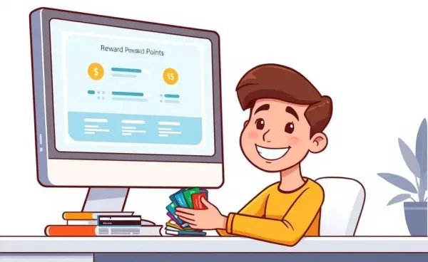 Person planning credit card rewards at desk