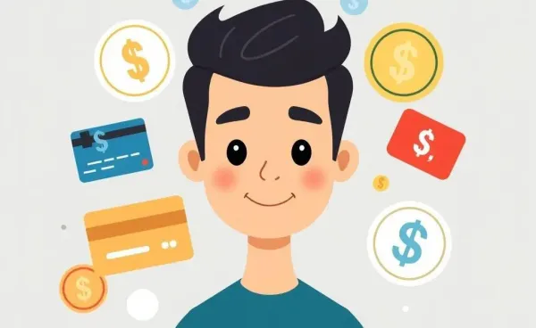 Person surrounded by credit card rewards