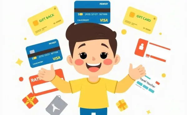 A cartoon figure surrounded by various credit card rewards symbols.
