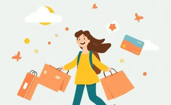 A joyful journey through credit card rewards with travel and shopping elements