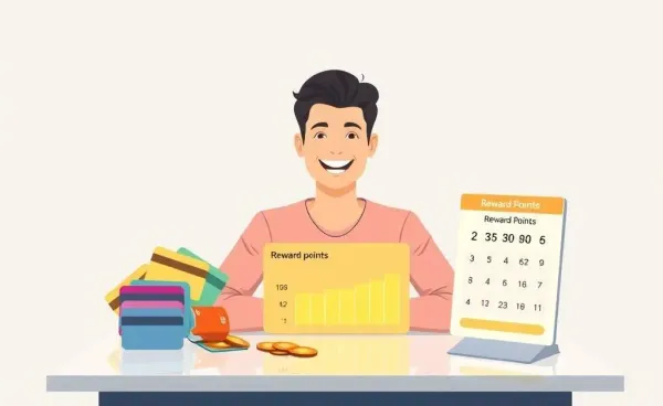 A person planning credit card rewards with colorful charts.