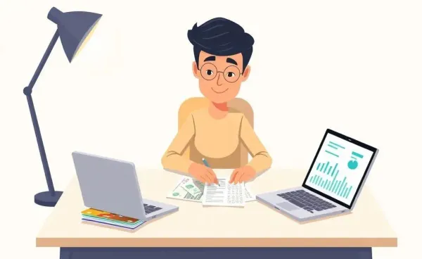 Person planning finances with credit cards on a desk