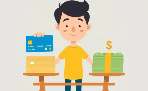 Cartoon of a person deciding between credit card and personal loan