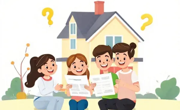 A family looking at a credit report while considering buying a home.