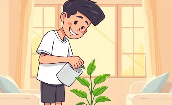 A person nurturing a small plant in a bright room, symbolizing credit score rebuilding.