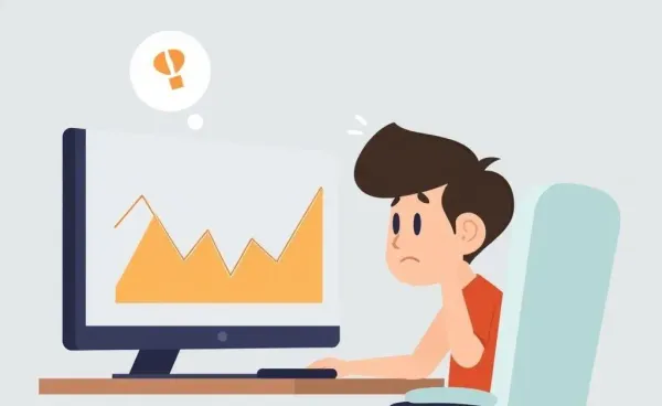 Person puzzled at their computer with a declining credit graph