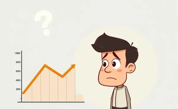 A cartoon illustration of a perplexed person looking at a credit score graph.