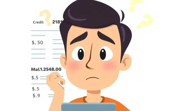 Cartoon illustration of a person puzzled by fluctuating credit scores