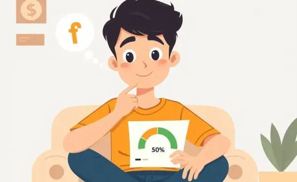 A young adult looking thoughtfully at their credit score
