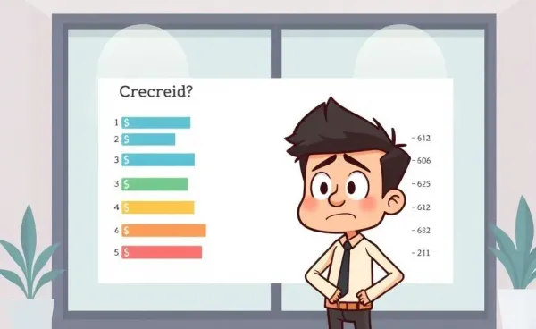 A cartoon-style depiction of a person confused about their credit score