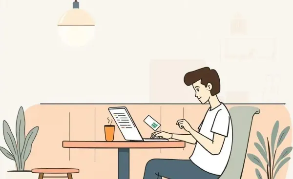 Illustration of a person reviewing credit reports in a coffee shop.