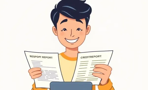Cartoon-style image showing a positive credit report review