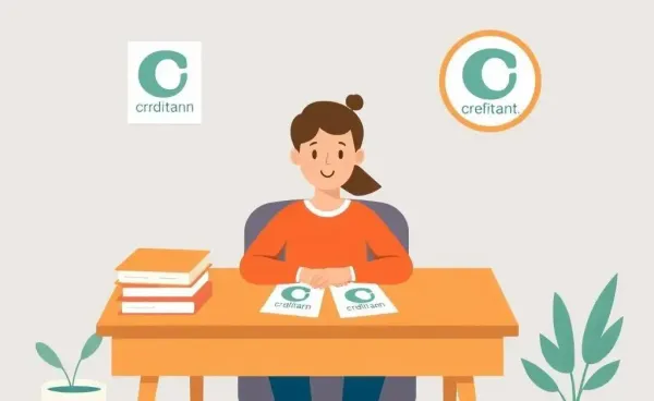 A person reviewing credit union documents at a home desk.