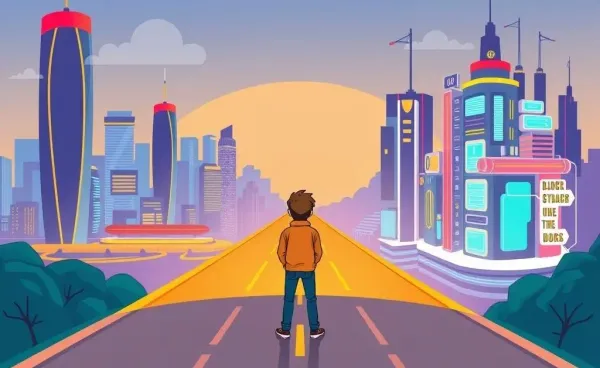 Illustration of a person choosing between finance and fintech career paths
