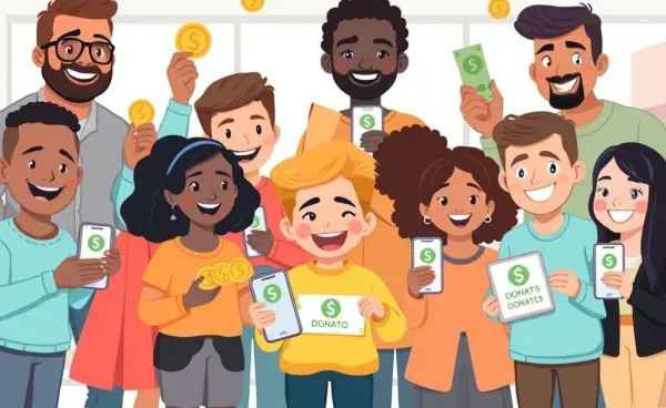 People holding symbols of crowdfunding investment