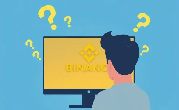 A person looking puzzled at a Binance logo on a computer screen