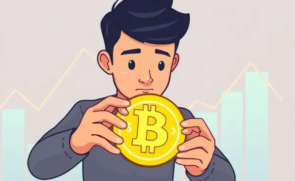 A cartoon-style image showing a person exploring digital currency graphs