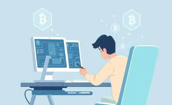 Illustration of a person mining cryptocurrency on a computer
