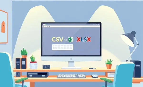Illustration of a computer screen showing CSV to XLSX conversion