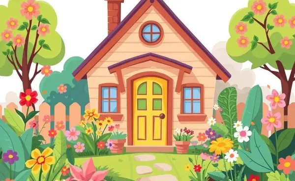 Cartoon house with garden and inviting entrance