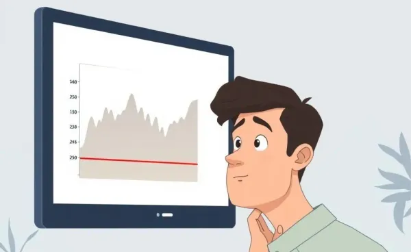 A curious person looking at a computer screen showing a trade reversal graph.