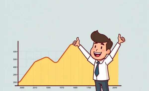 Illustration of a person celebrating steady investment growth over time.