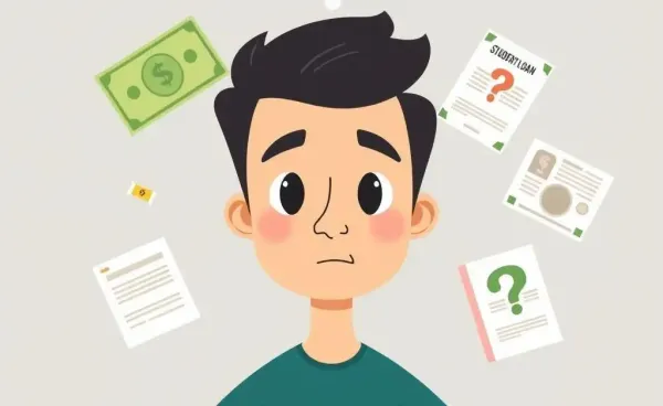 A person weighing options between student loan documents and money.