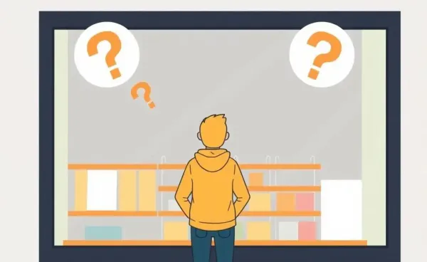 Person contemplating purchase in front of a store window