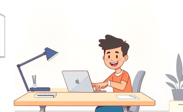 A person organizing digital files on a laptop at a tidy desk