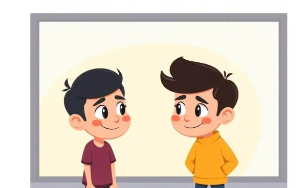 A cartoon-style image of two people exchanging glances, indicating attraction.