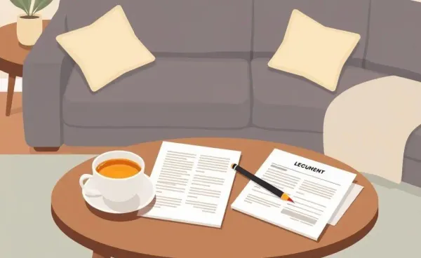 Legal documents on a table with tea