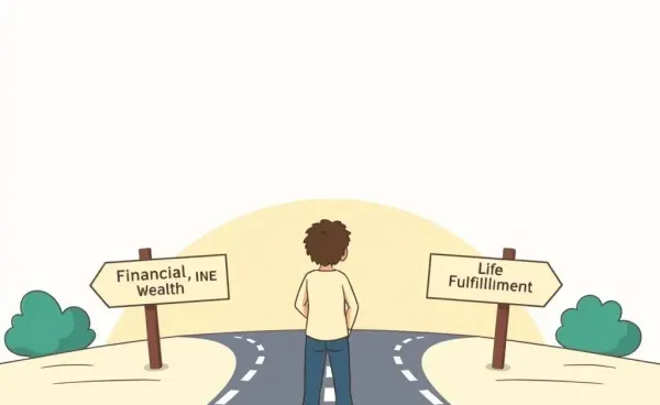 Person at a crossroads for financial wealth and life fulfillment