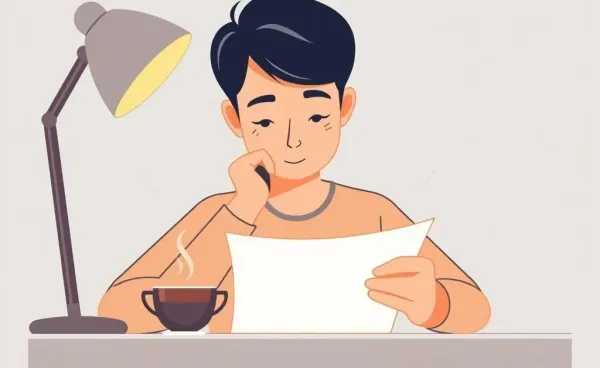 A person reviewing a demand letter with a cup of tea