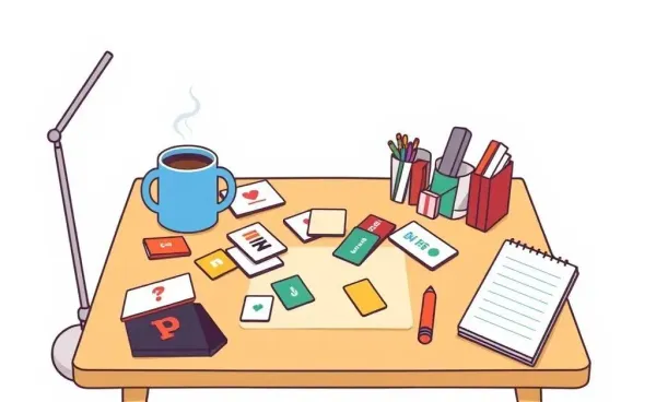 A variety of gift cards on a desk beside a coffee mug and notepad