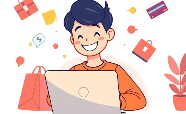 Illustration of a person shopping online with a digital gift card