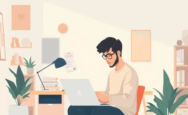 A person calmly working on digital taxes in a creative workspace.