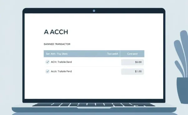 Illustration of a digital bank transaction on a laptop