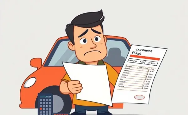 A puzzled car owner looking at a repair bill and a calculator