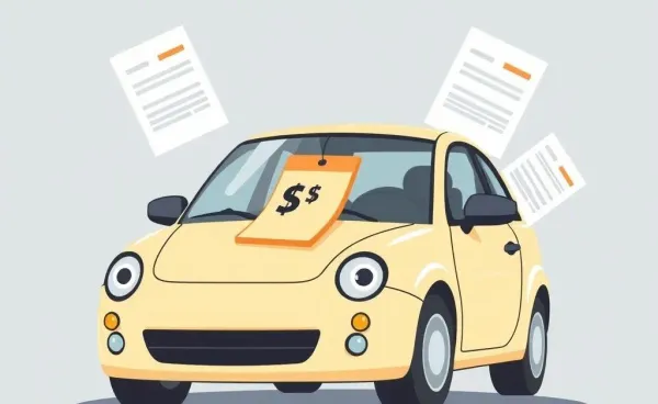 Cartoon of a car with documents representing diminished value claims