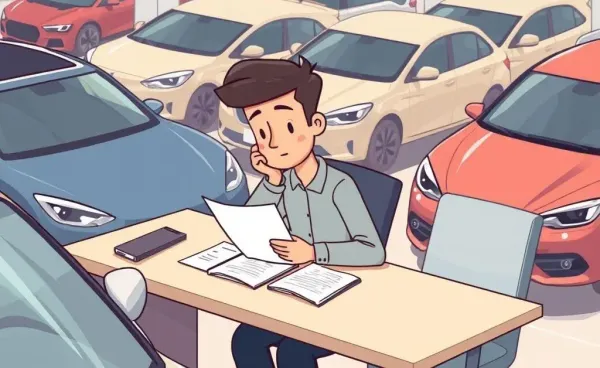 Person reviewing car documents with toy cars on a desk