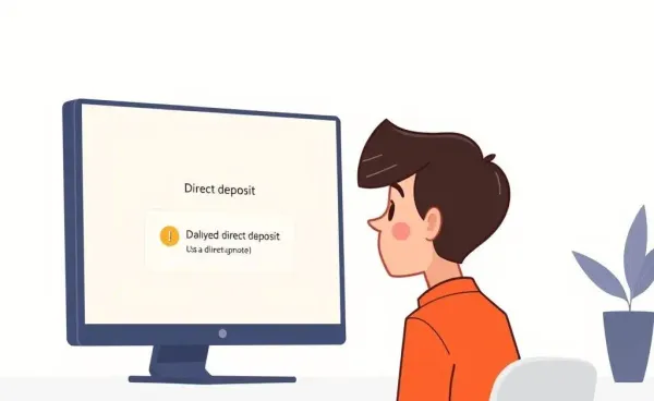 Person viewing a late direct deposit notification on their computer screen