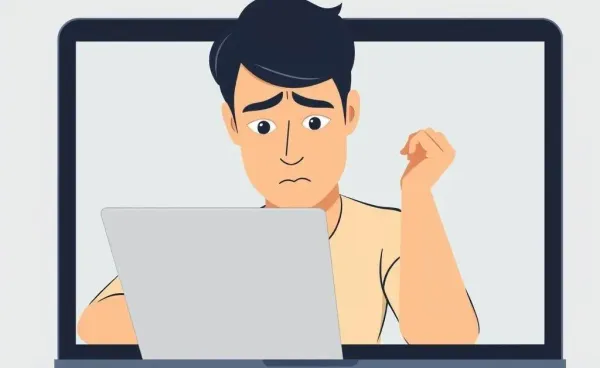 Person confused with banking statement on a laptop