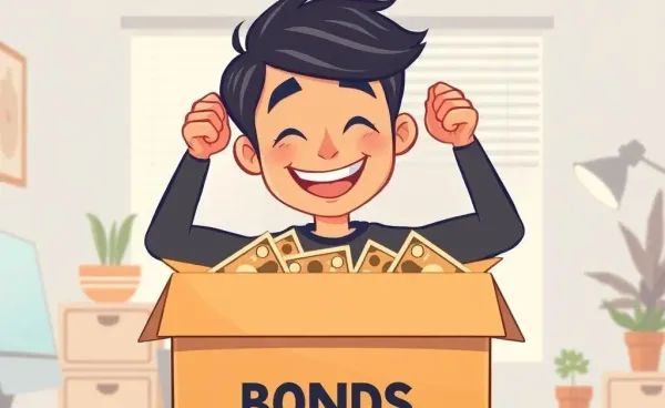 A cartoon person discovering an old box of bonds
