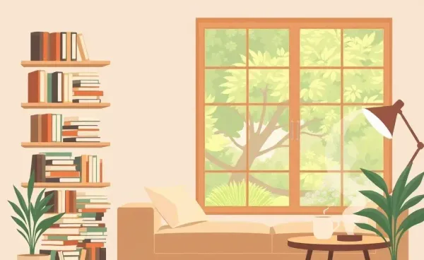 A peaceful retirement setting with a cozy living room and garden view.